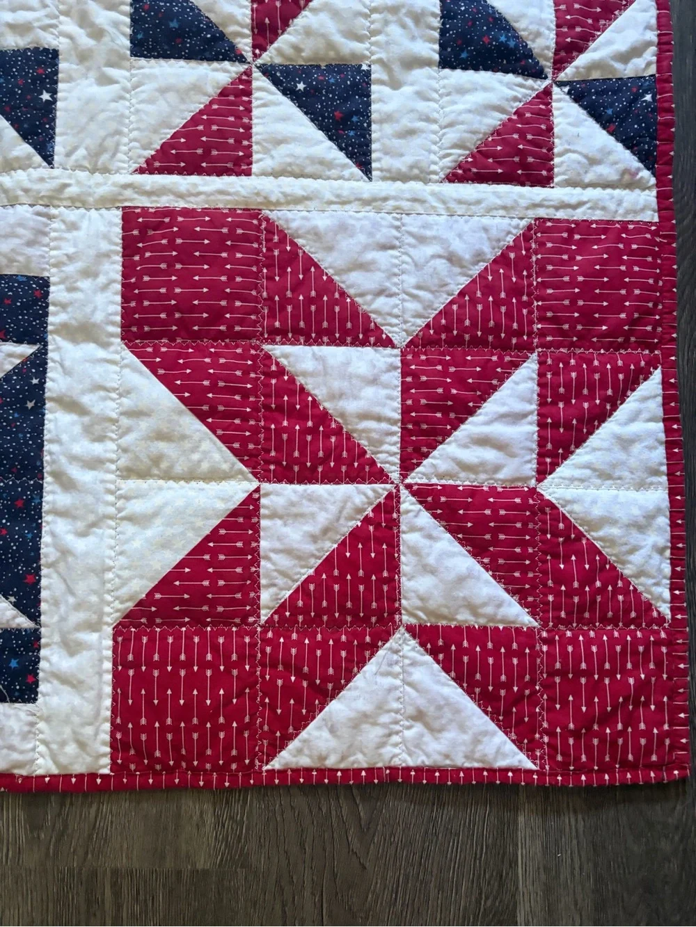 Handcrafted Red, White & Navy Patchwork Quilt - Classic Home Bedding
